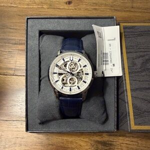 Bulova Silver and Navy Skeleton Watch